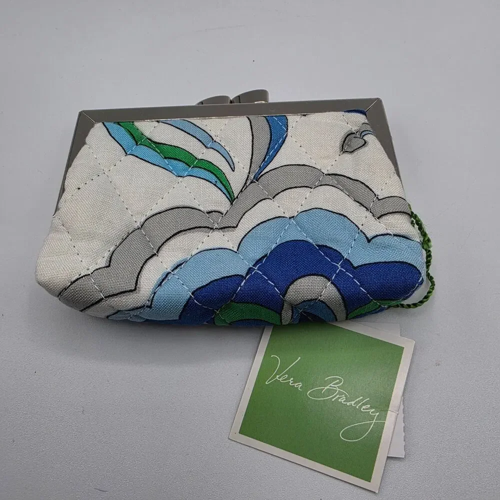 Vera Bradley Mediterranean White Kisslock Coin Purse NWT Retired Floral Blue
